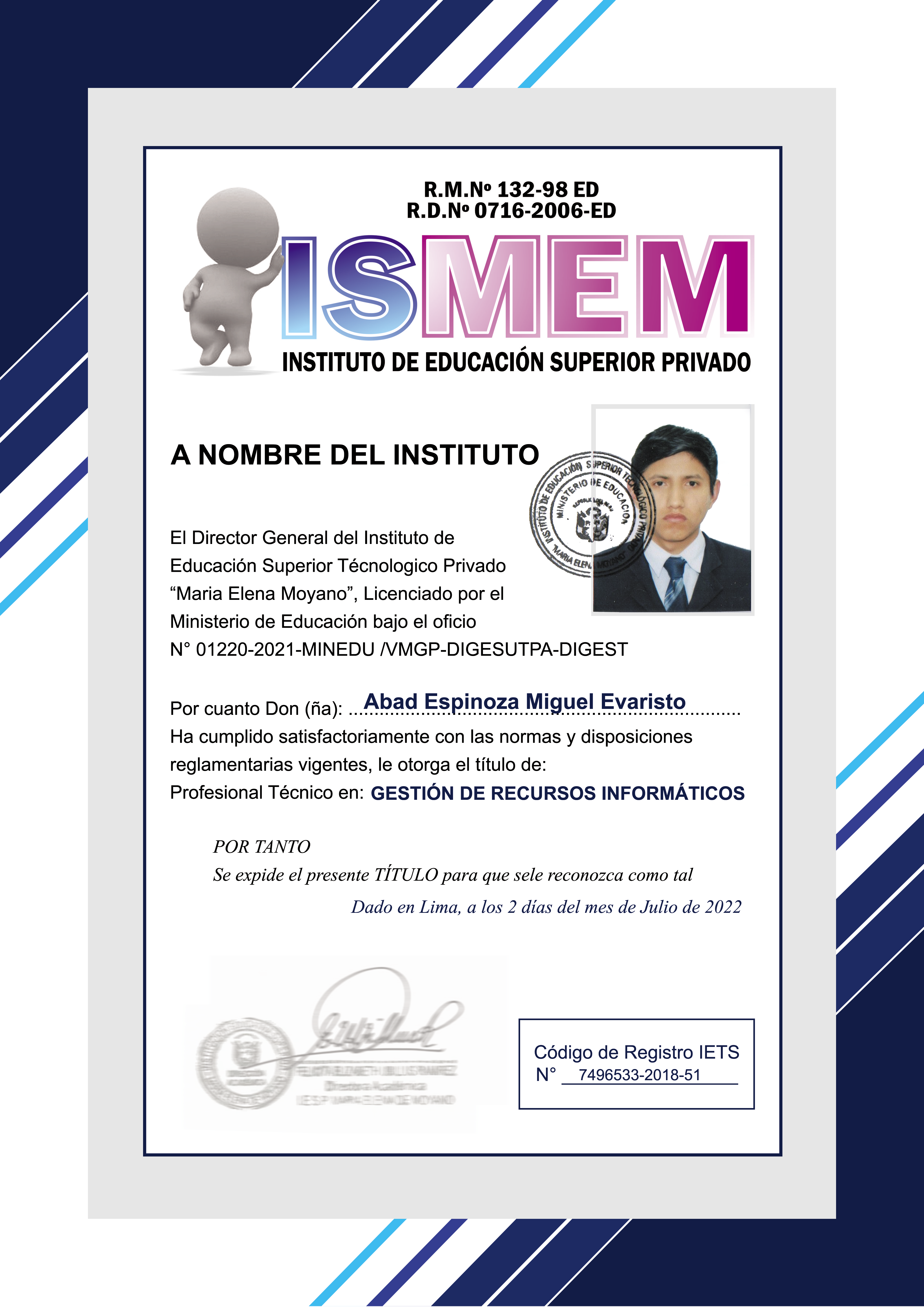 titulo a nombre del instituto